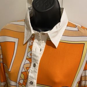 Orange print shirt. Big trend this spring!!
